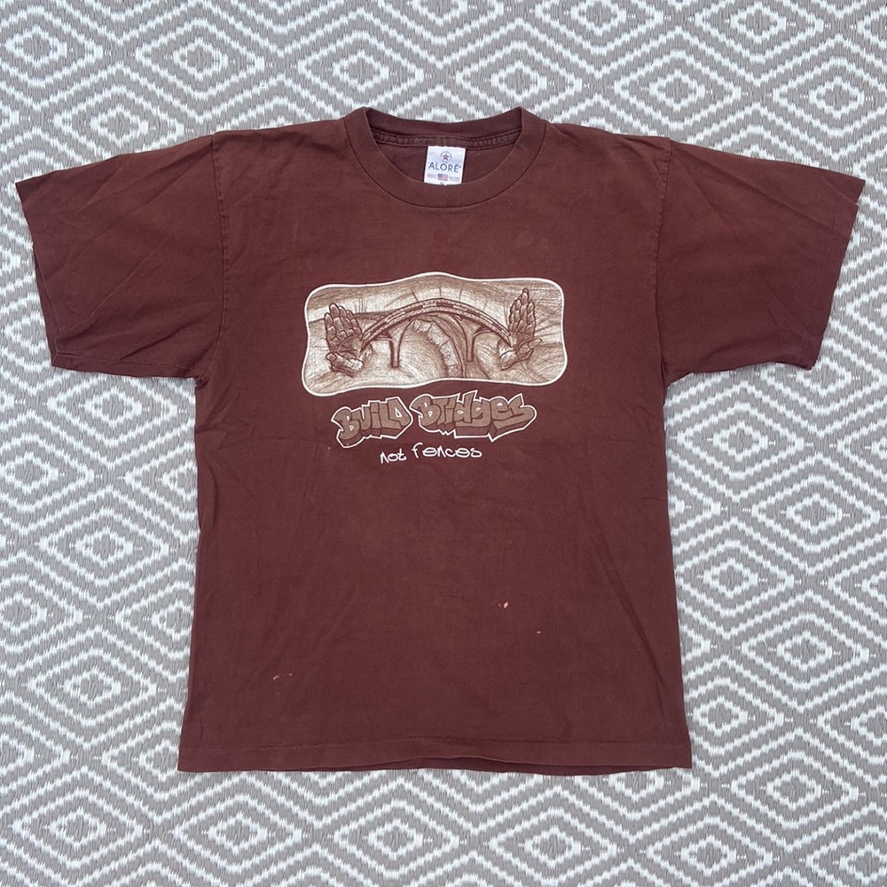 Vtg Alore Shirt Size Medium Build Bridges Not Fences Made In USA Single Stitch